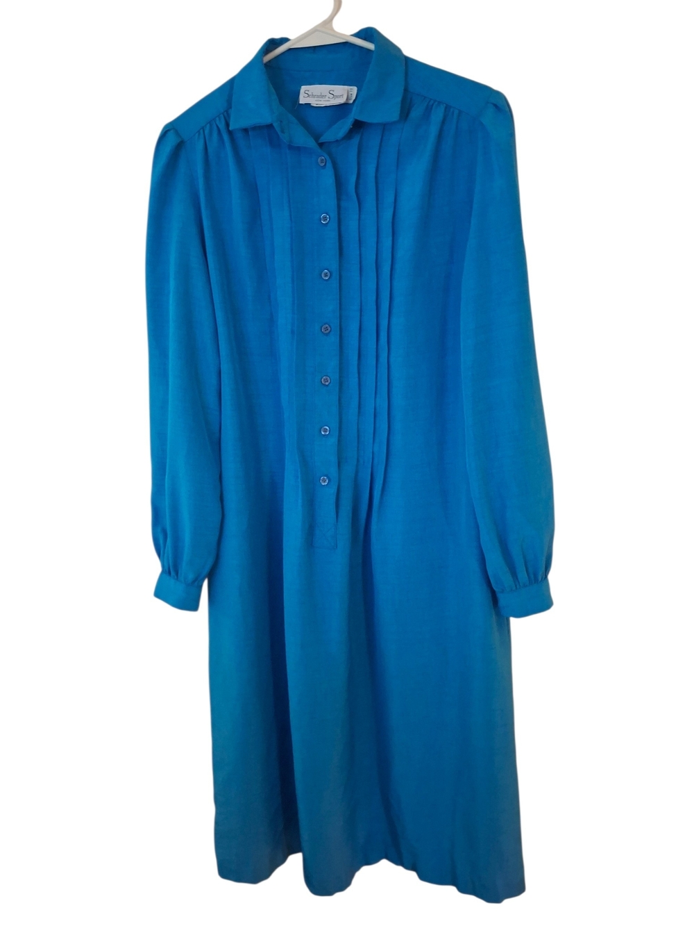 Vintage Schrader Sport New York Teal Blue Long Sleeve Shirt Dress Size 12